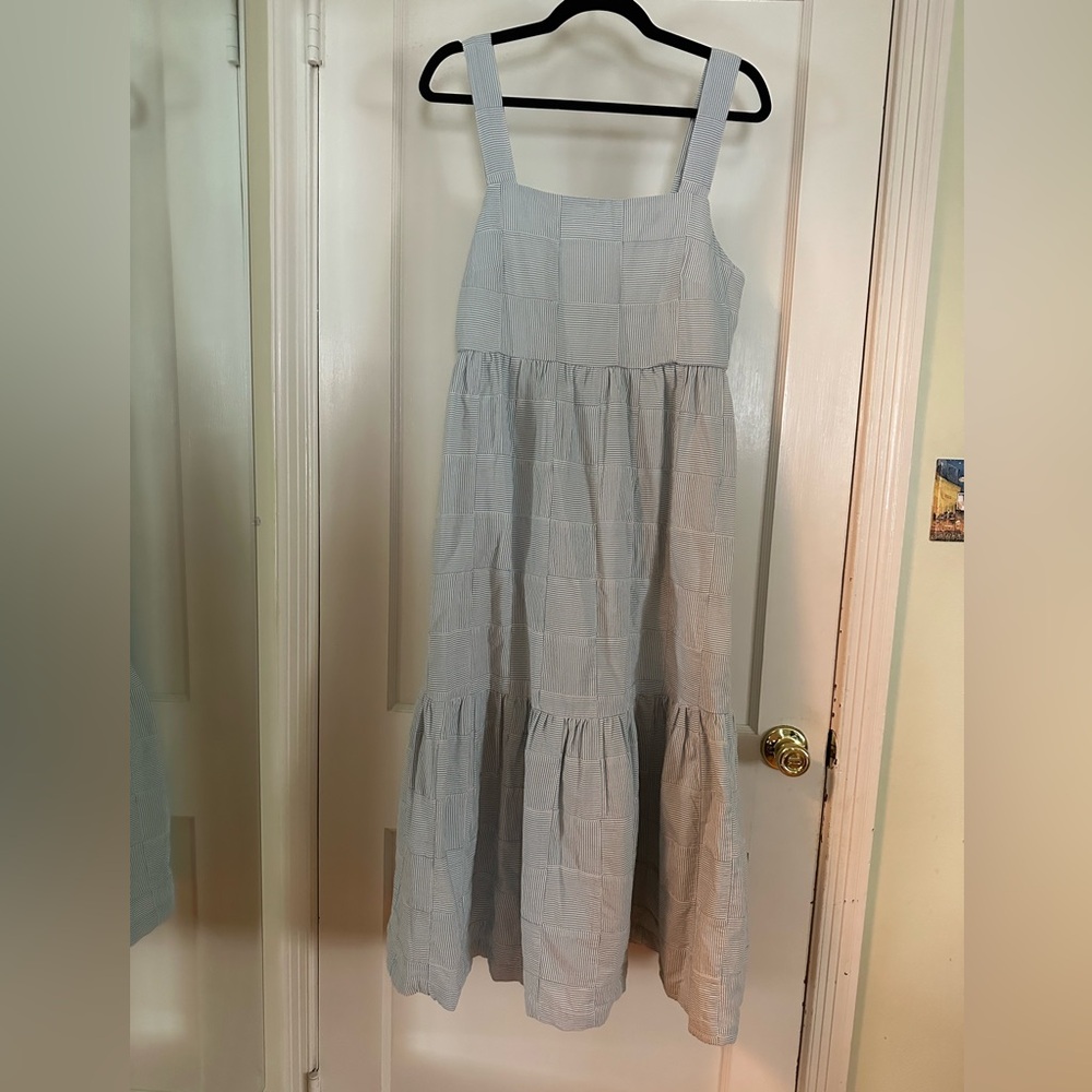Madewell blue and white seersucker madras sundress, size 10